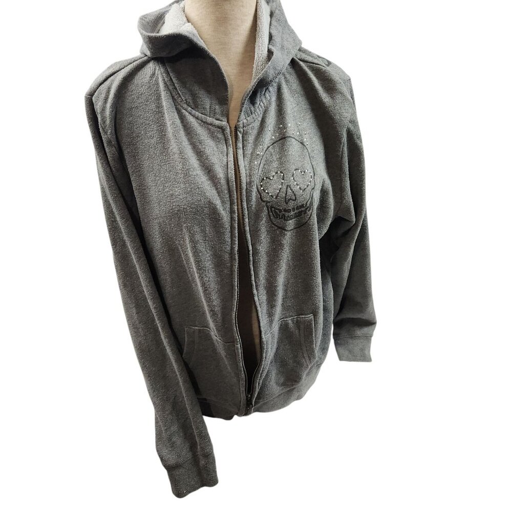 Live Love Dream XL Gray Zip-Up Hoodie With Skull Print & Rhinestones Aeropostale - Picture 7 of 9